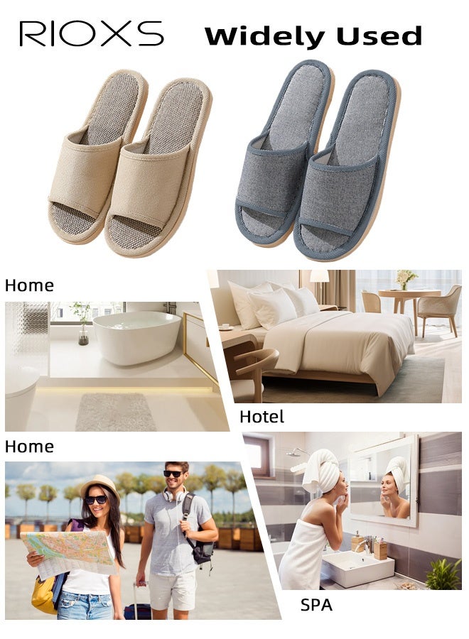 RIOXS 2 Pair Unisex Open Toe Summer House Slippers, Lightweight Breathable Slippers for Men and Women, Comfortable Slip On Slides Sandals, Washable Reusable Silent Slide Slippers for Guests, Non Slip Spa Slipper for Home Bedroom, Hotel, Travel, Beige+Blue - Image 5